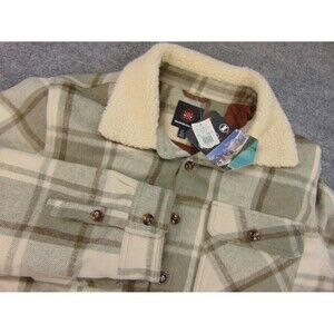 Mountain and Isle Jacket Mens Large Green Beige Plaid Fleece